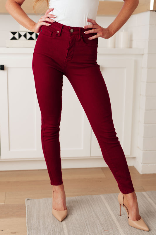 Wanda High Rise Control Top Skinny Jeans Scarlet - Judy Blue