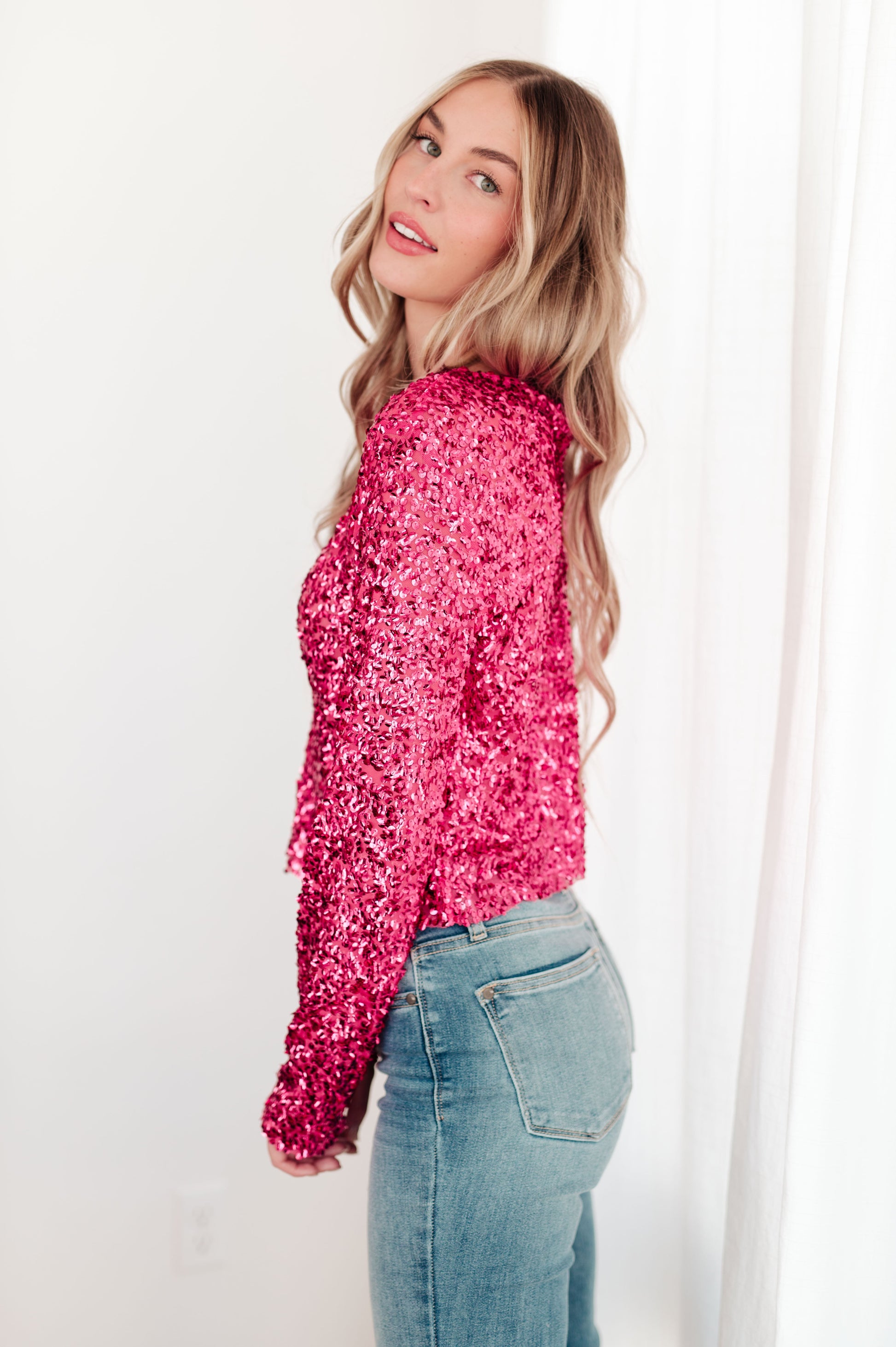 You Found Me Sequin Top in Fuchsia - GeeGee
