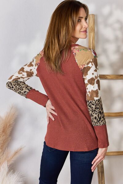 Hailey & Co Leopard Waffle-Knit Blouse