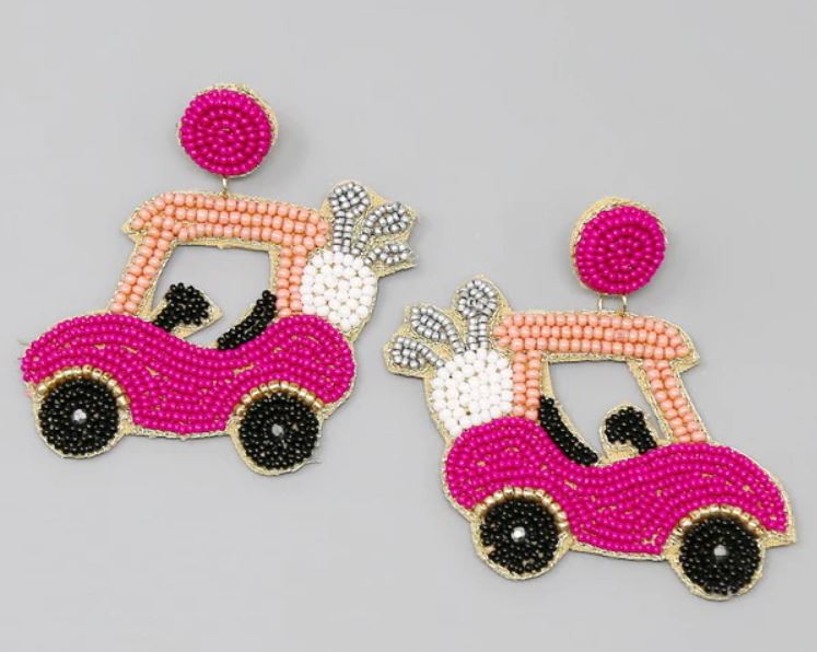 Golf Cart Seed Bead Drop Earrings